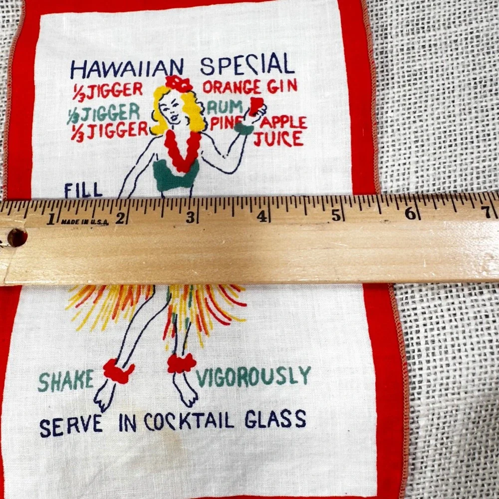 Vintage Mid Century Cocktail Napkins Set of 4 Drink Recipes Tiki Barware Red